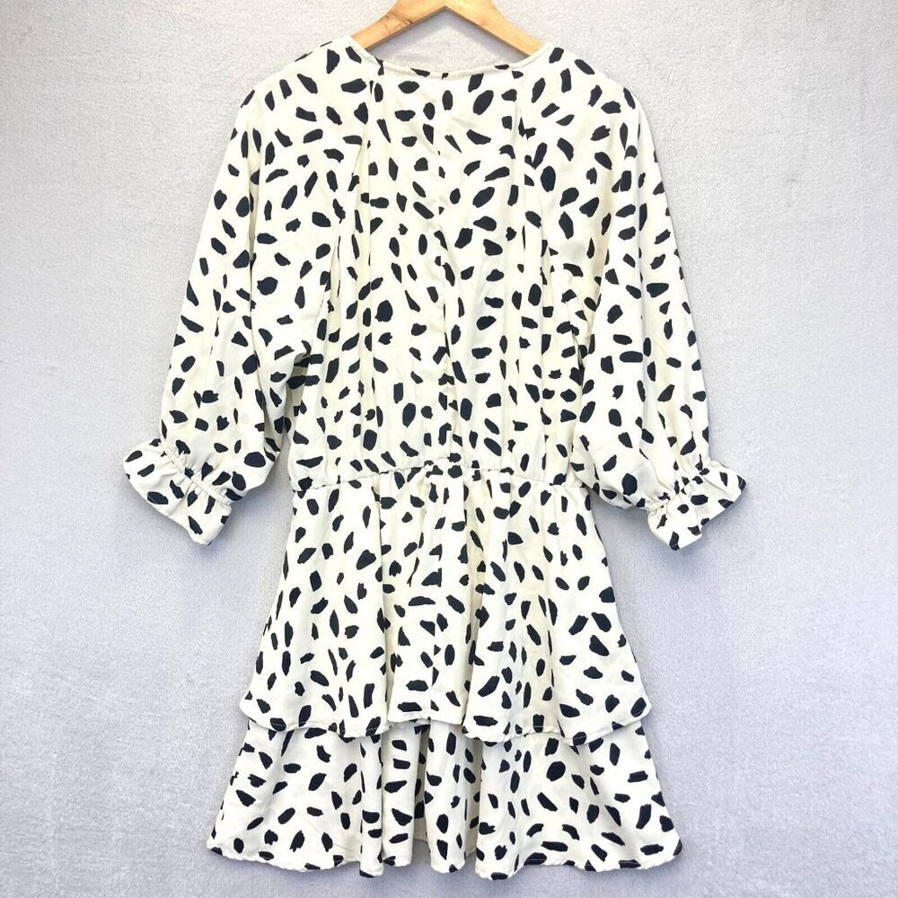 Umgee Dalmatian Tiered Ruffle Dress Size Large White Polka Dot 3/4 Sleeve Spring - Picture 2 of 13